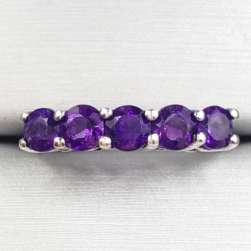 Genuine Purple Amethyst 925 Sterling Silver Stackable Band Ring